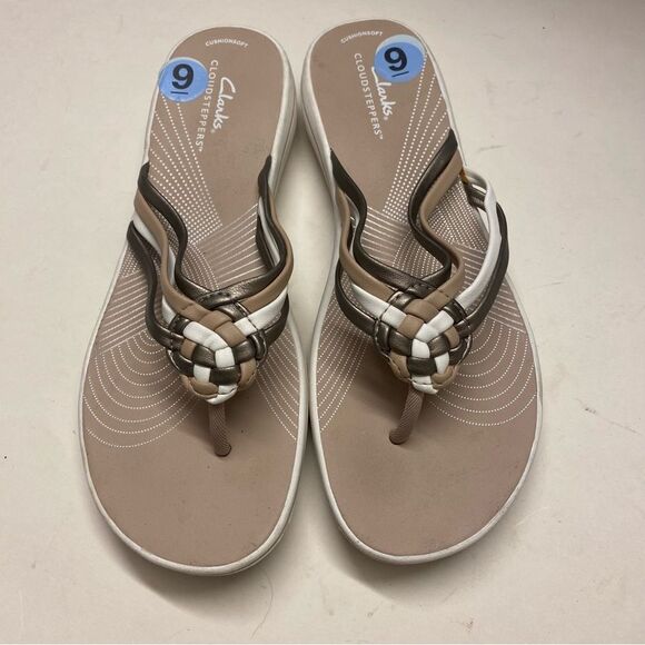 Clarks cloudsteppers comfort slip on sandal flip-flops Breeze Coral 9 NEW - Picture 2 of 6